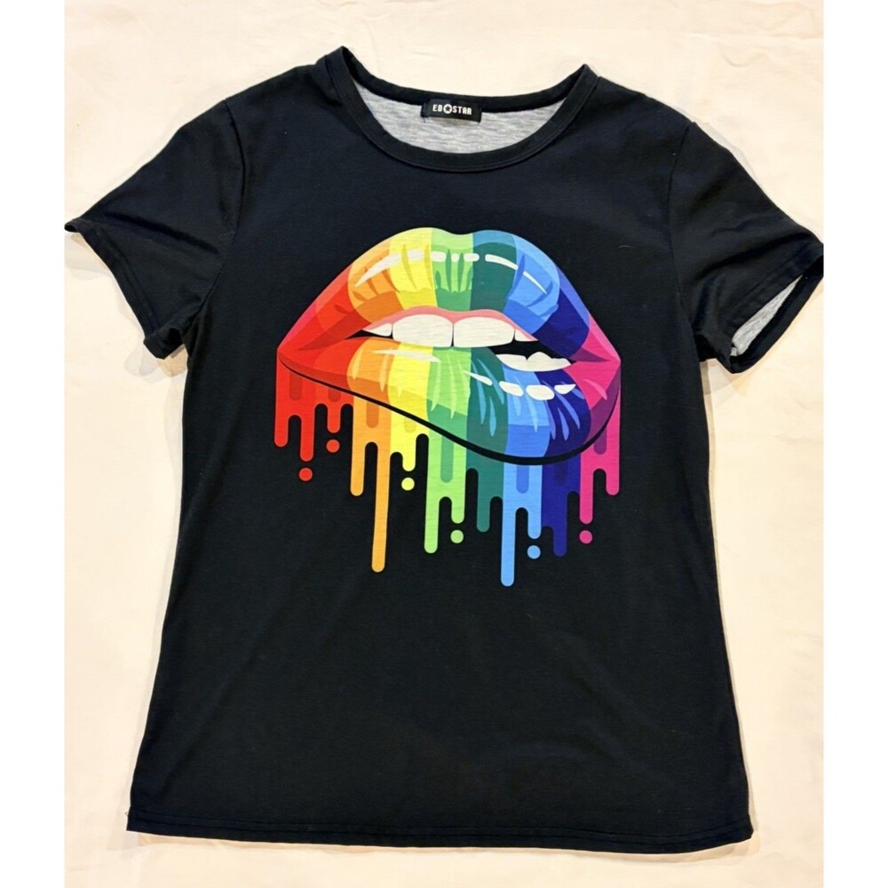 Rainbow Lips Graphic Tee Pride Shirt Small (no tag)